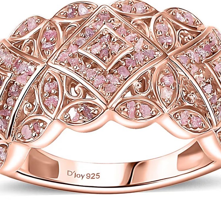 Pink Diamond Filigree Cluster Ring In 18k Rose Gold Over Sterling Silver